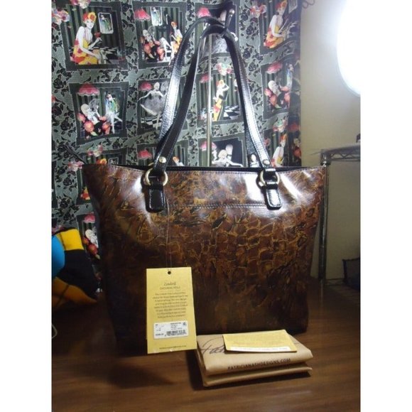 NWT Patricia Nash Lindsell Leather Tote Abstract Animal LTD ED Zip Shoul…